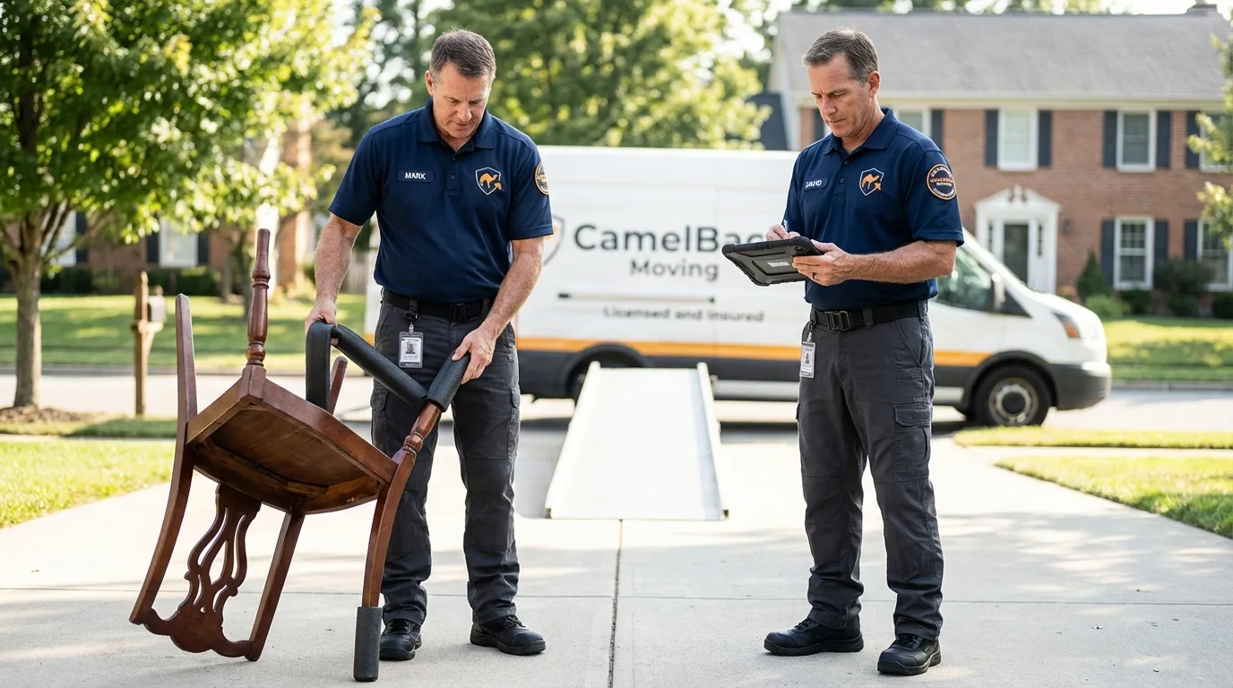 Movers inspecting furniture for damage prevention before loading in Graysville, TN
